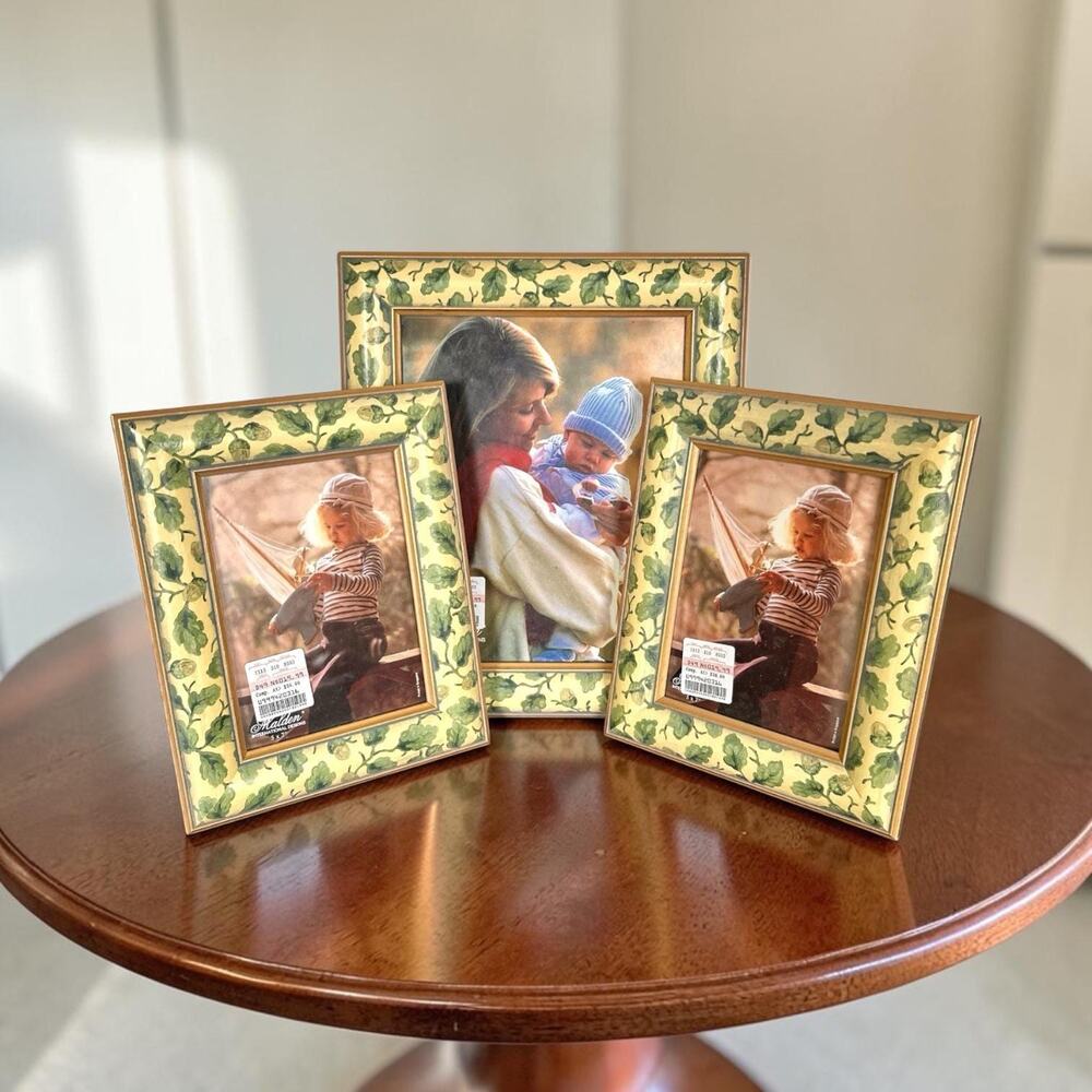 Vintage Botanical Picture Frame Set Green Yellow Vine Wall Art Gallery